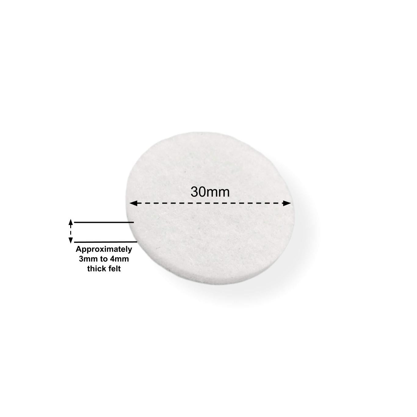 Felt Pads - White Self Adhesive Stick on Felt - Round 30mm Diameter - Made in Germany - Keay Vital Parts