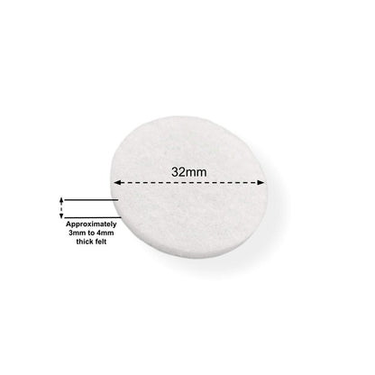 Felt Pads - White Self Adhesive Stick on Felt - Round 32mm Diameter - Made in Germany - Keay Vital Parts