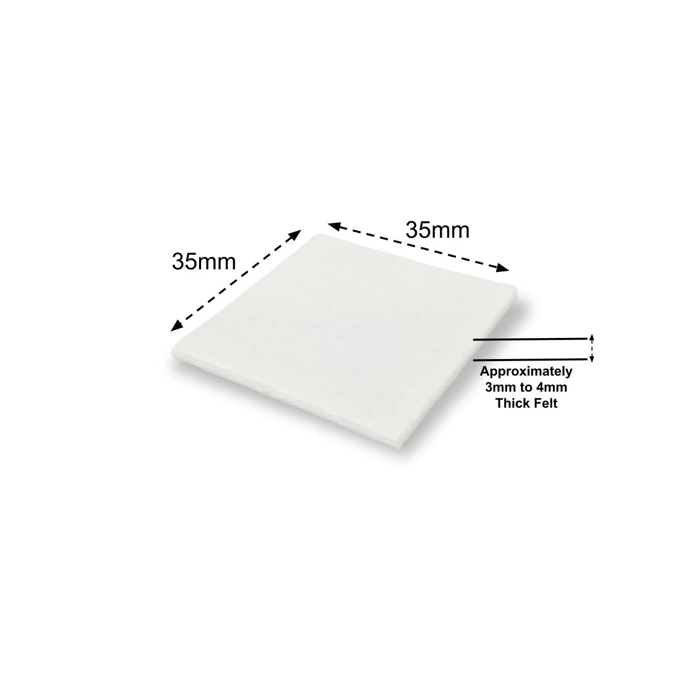 Felt Pads, Square Stick-On 35mm x 35mm, White - Made in Germany