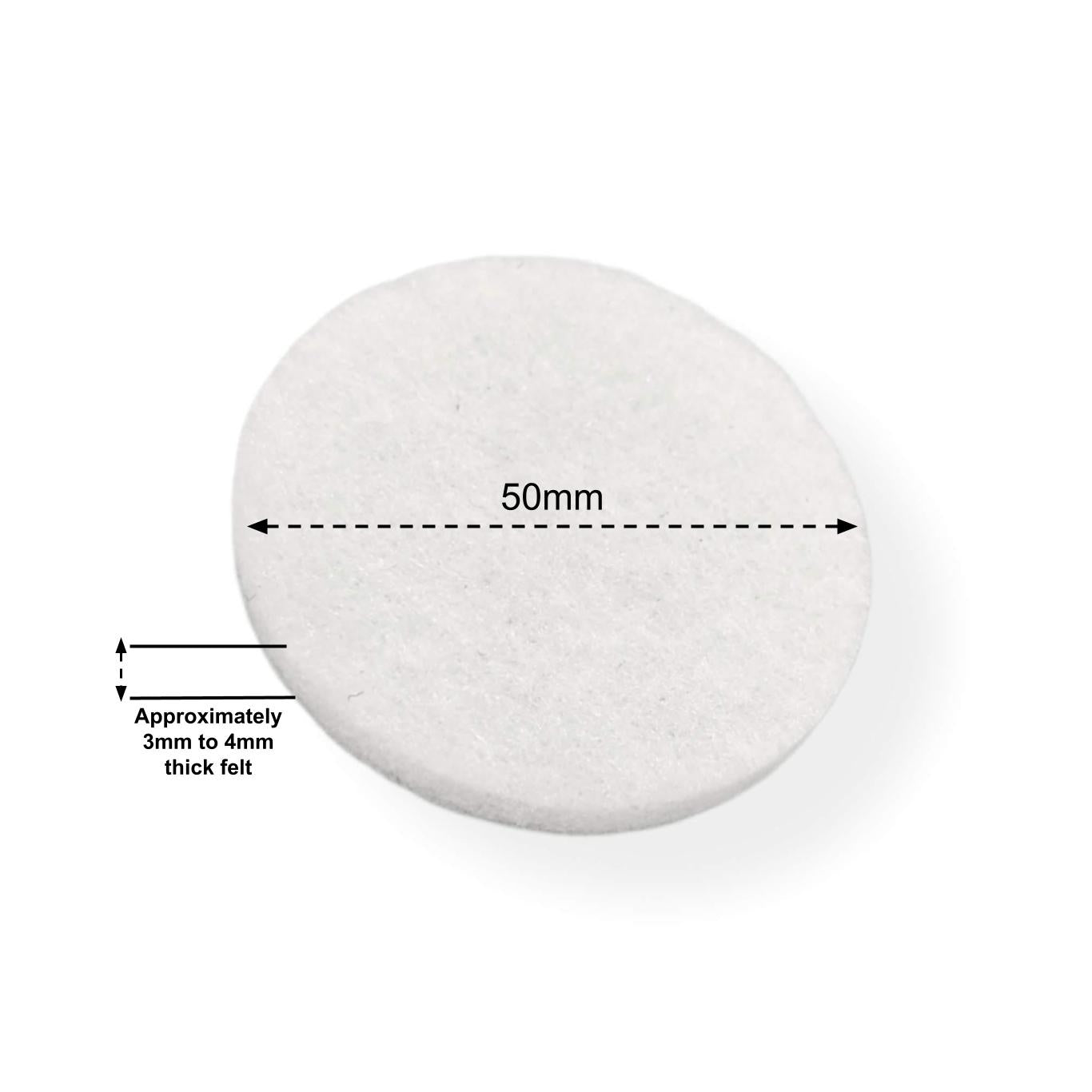 Felt Pads - White Self Adhesive Stick on Felt - Round 50mm Diameter - Made in Germany - Keay Vital Parts