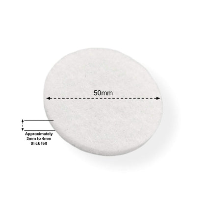 Felt Pads - White Self Adhesive Stick on Felt - Round 50mm Diameter - Made in Germany - Keay Vital Parts