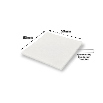 Felt Pads, Square Stick-On 50mm x 50mm, White - Made in Germany
