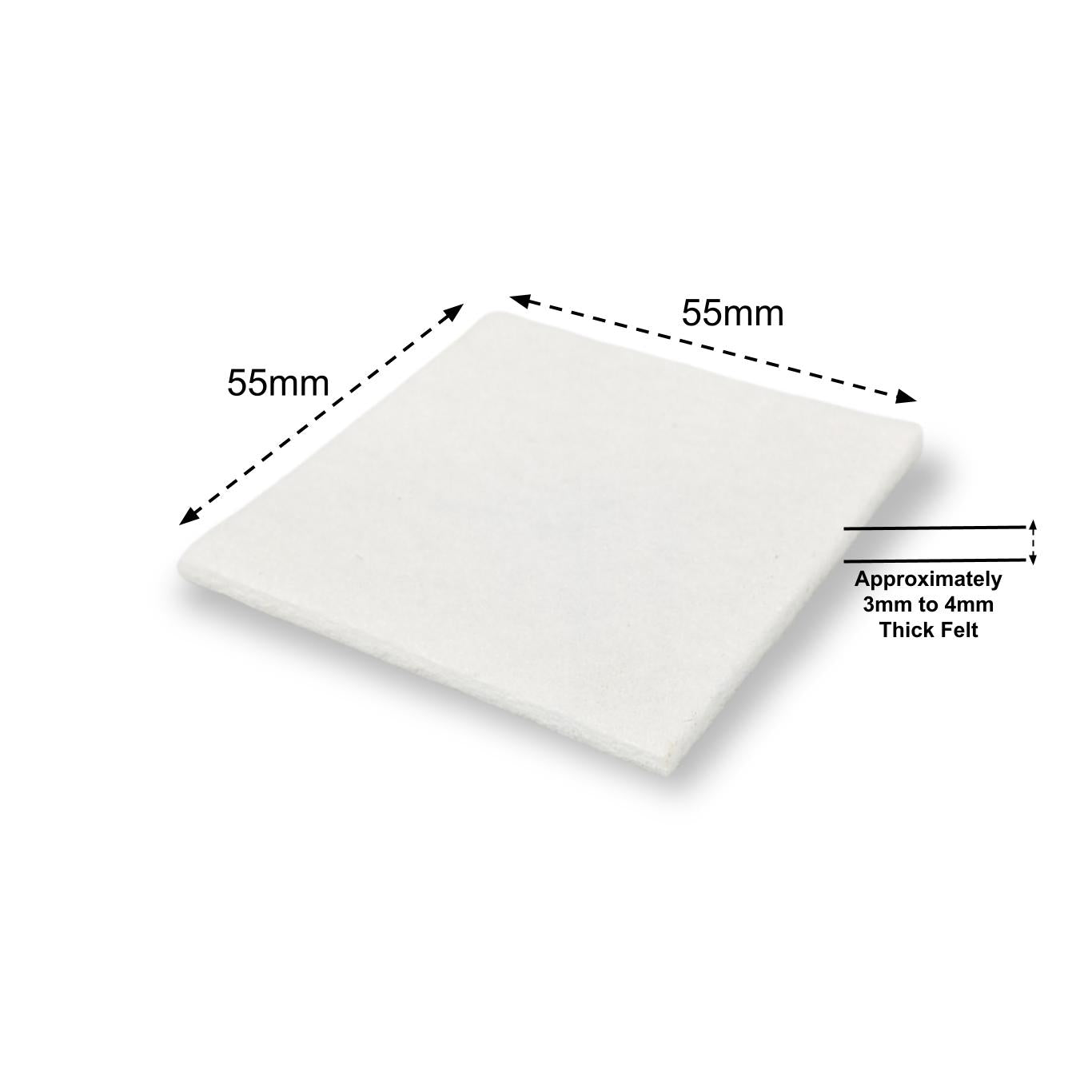 Felt Pads, Square Stick-On 55mm x 55mm, White - Made in Germany