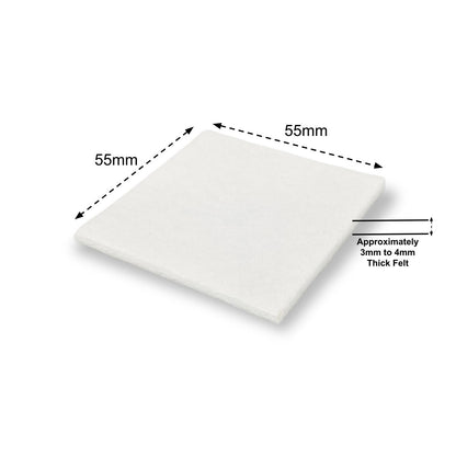 Felt Pads, Square Stick-On 55mm x 55mm, White - Made in Germany