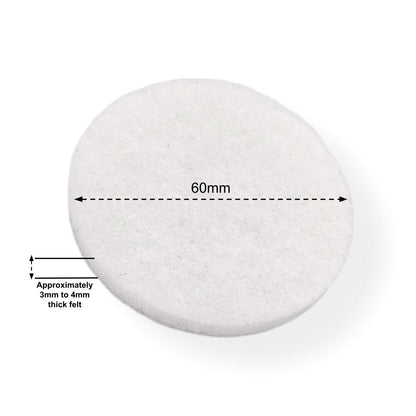 Felt Pads - White Self Adhesive Stick on Felt - Round 60mm Diameter - Made in Germany - Keay Vital Parts
