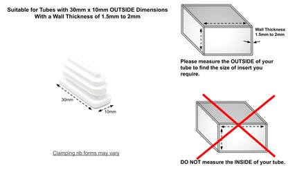 Rectangular Tube Inserts 30mm x 10mm White | Made in Germany | Keay Vital Parts - Keay Vital Parts