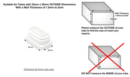 Rectangular Tube Inserts 35mm x 20mm White | Made in Germany | Keay Vital Parts - Keay Vital Parts