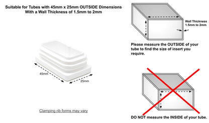 Rectangular Tube Inserts 45mm x 25mm White | Made in Germany | Keay Vital Parts - Keay Vital Parts