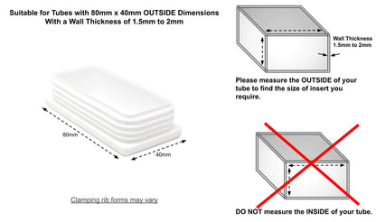 Rectangular Tube Inserts 80mm x 40mm White | Made in Germany | Keay Vital Parts - Keay Vital Parts