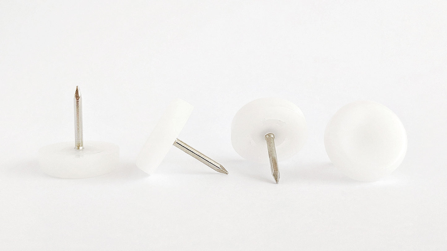 20mm White Plastic Nail On Gliders - Made in Germany - Keay Vital Parts