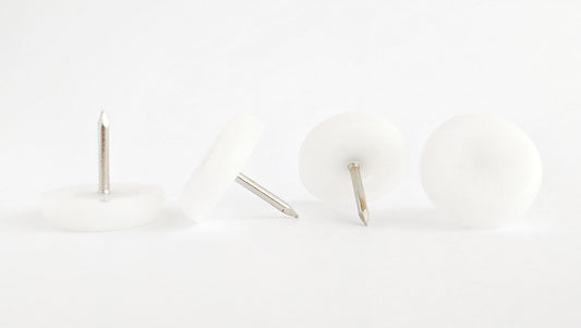 22mm White Plastic Nail On Gliders - Made in Germany - Keay Vital Parts