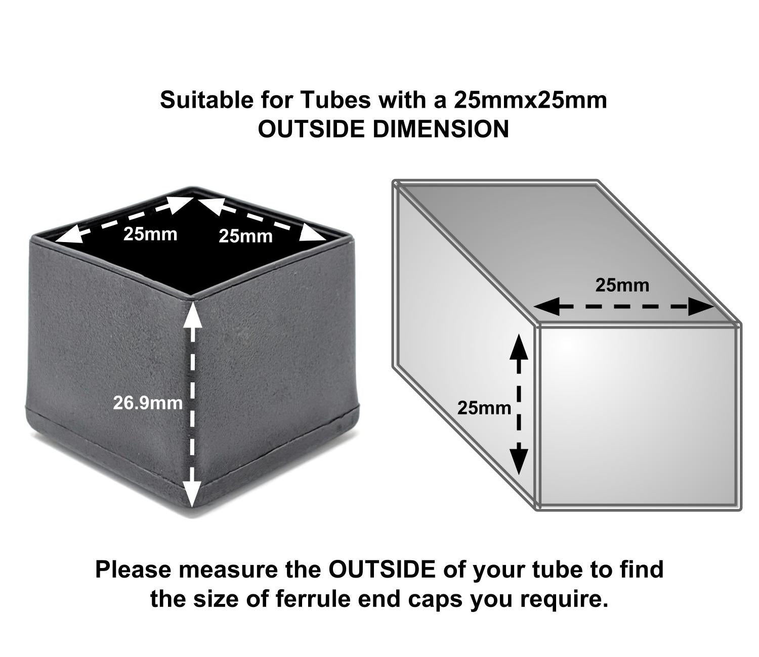 25x25mm Square Plastic Ferrules End Caps for Tubes Pipes Made in Germany - Keay Vital Parts
