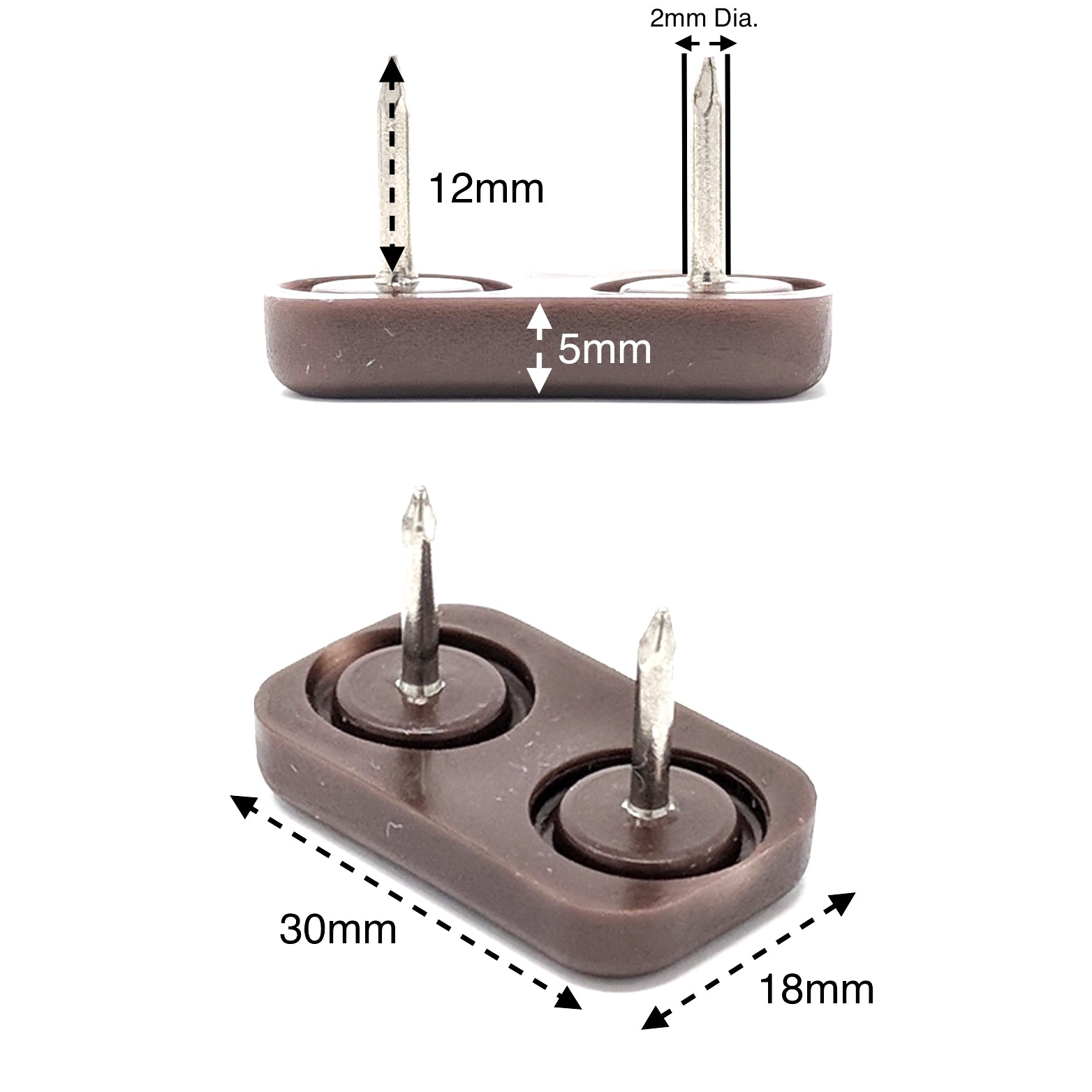 30x18mm Brown Nail in Plastic Glides - Made in Germany - Keay Vital Parts
