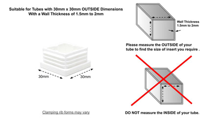 Square Tube Inserts 30mm x 30mm White | Made in Germany | Keay Vital Parts - Keay Vital Parts