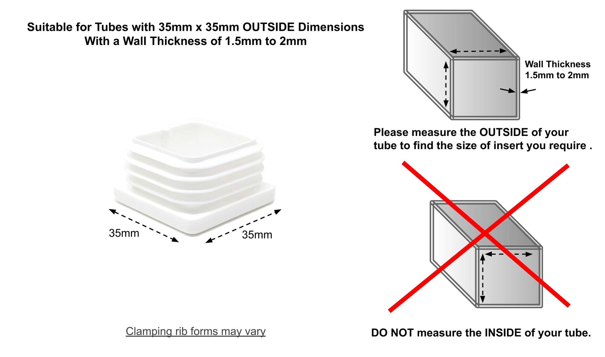 Square Tube Inserts 35mm x 35mm White | Made in Germany | Keay Vital Parts - Keay Vital Parts