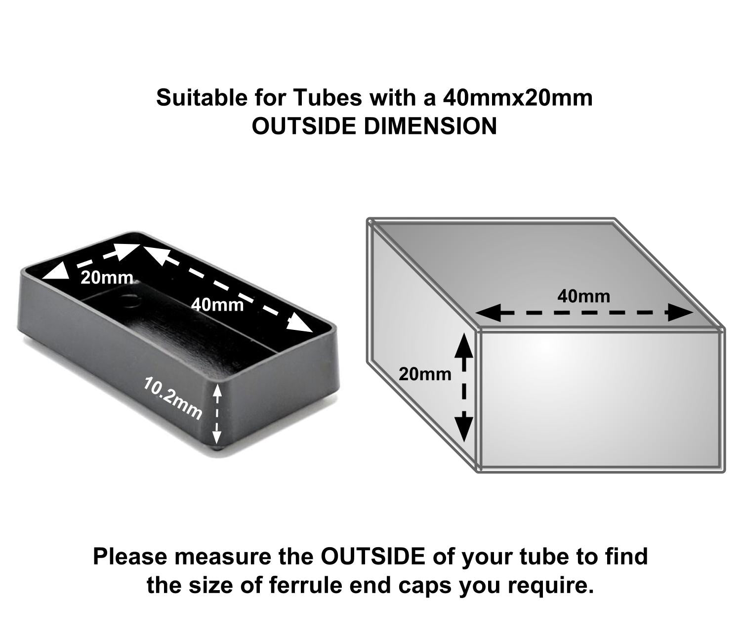 40x20mm Rectangle Plastic Ferrules End Caps for Tubes Pipes Made in Germany - Keay Vital Parts
