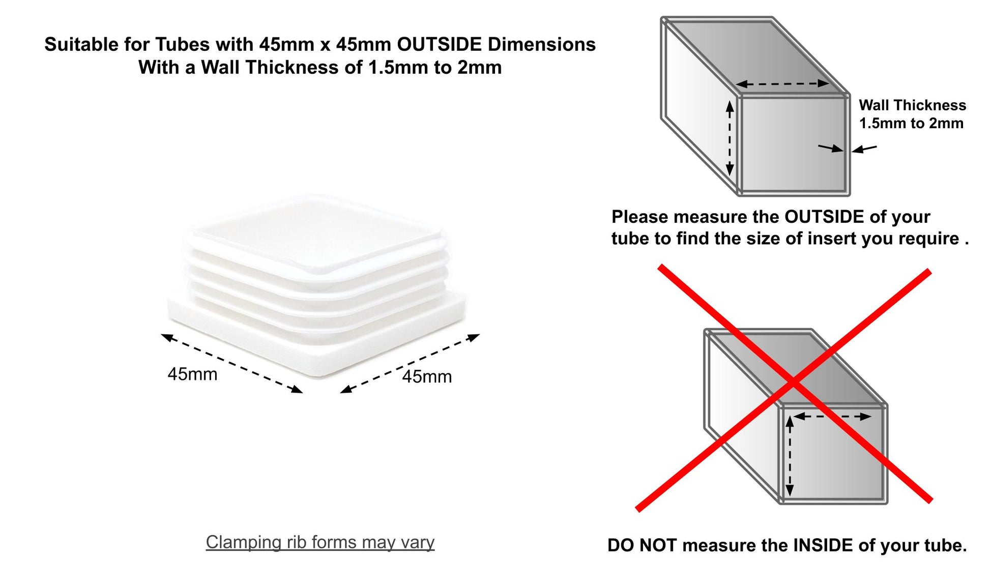 Square Tube Inserts 45mm x 45mm White | Made in Germany | Keay Vital Parts - Keay Vital Parts