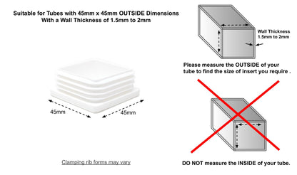 Square Tube Inserts 45mm x 45mm White | Made in Germany | Keay Vital Parts - Keay Vital Parts