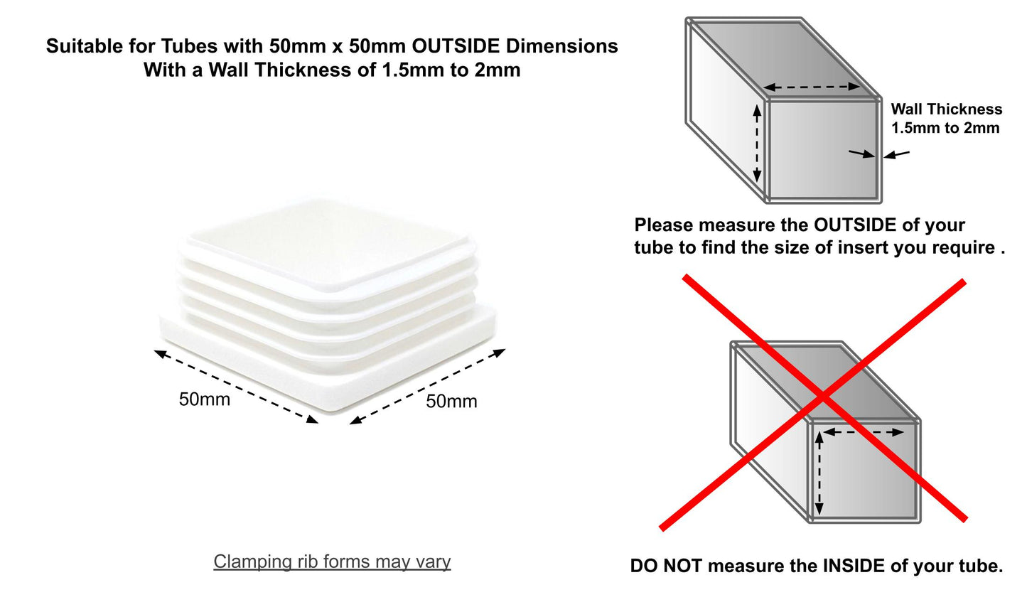 Square Tube Inserts 50mm x 50mm White | Made in Germany | Keay Vital Parts - Keay Vital Parts