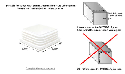 Square Tube Inserts 50mm x 50mm White | Made in Germany | Keay Vital Parts - Keay Vital Parts