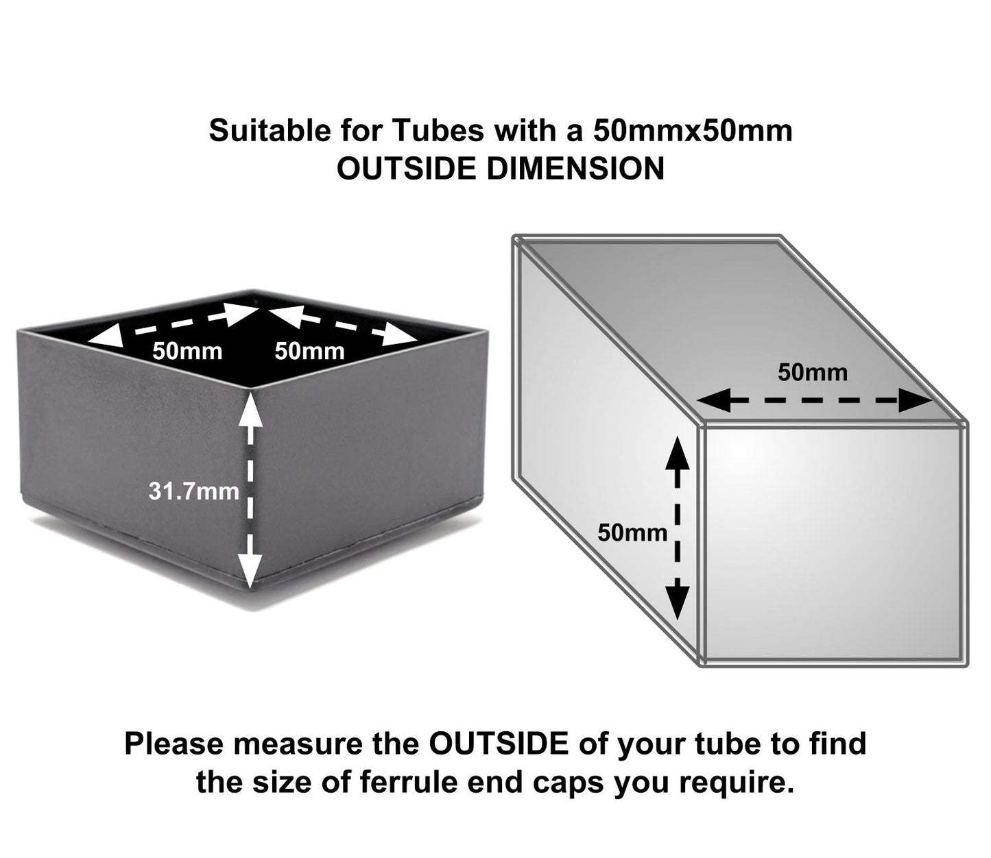 50x50mm Square Plastic Ferrules End Caps for Tubes Pipes Made in Germany - Keay Vital Parts