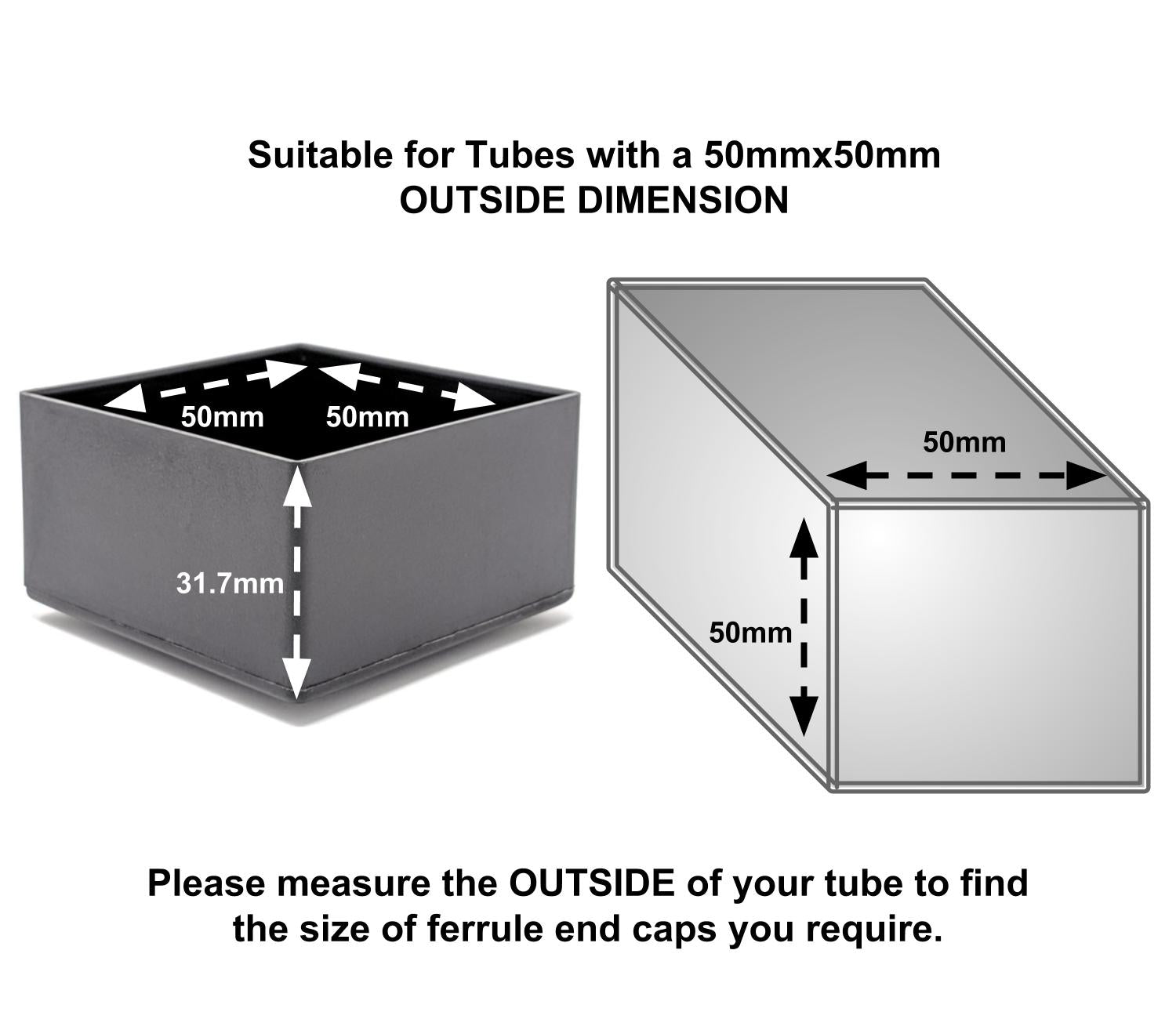 50x50mm Square Plastic Ferrules End Caps for Tubes Pipes Made in Germany - Keay Vital Parts