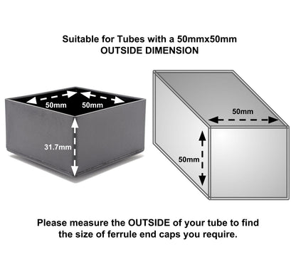 50x50mm Square Plastic Ferrules End Caps for Tubes Pipes Made in Germany - Keay Vital Parts