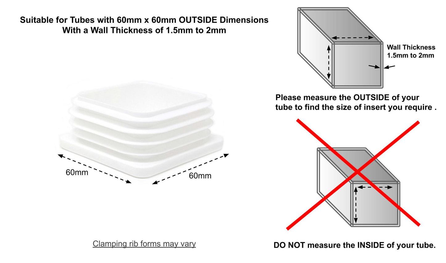 Square Tube Inserts 60mm x 60mm White | Made in Germany | Keay Vital Parts - Keay Vital Parts