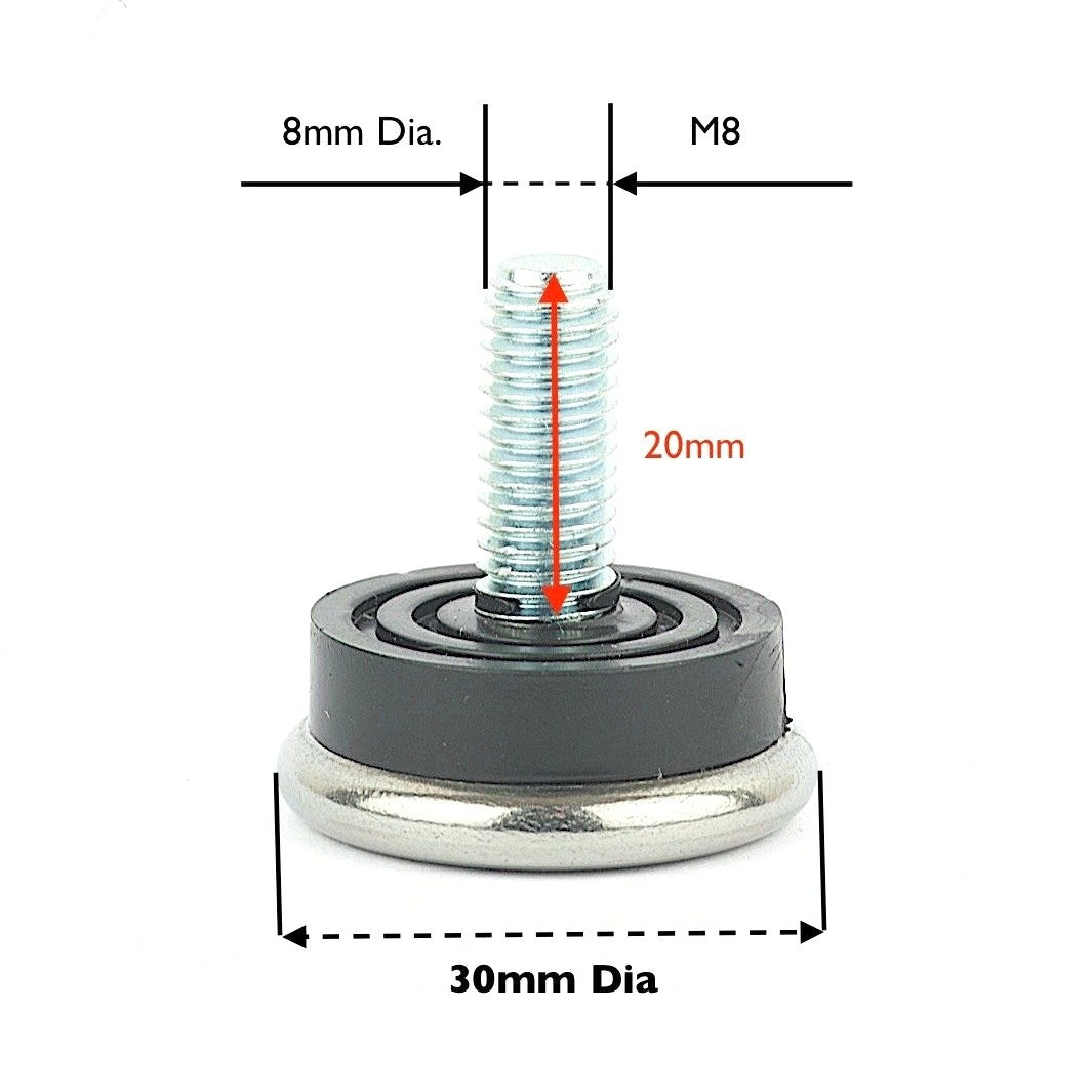 30-M8x20mm Furniture Feet Stainless Steel, Made in Germany - Keay Vital Parts