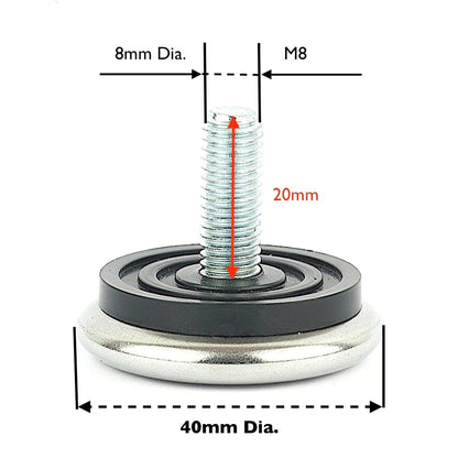 40-M8x20mm Furniture Feet Stainless Steel, Made in Germany - Keay Vital Parts