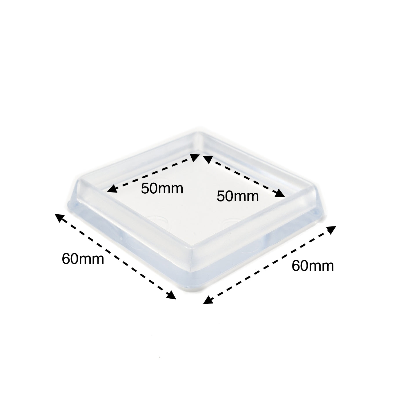50x50mm Clear Square Furniture Leg Cups Floor Carpet Protector - Made in Germany - Keay Vital Parts