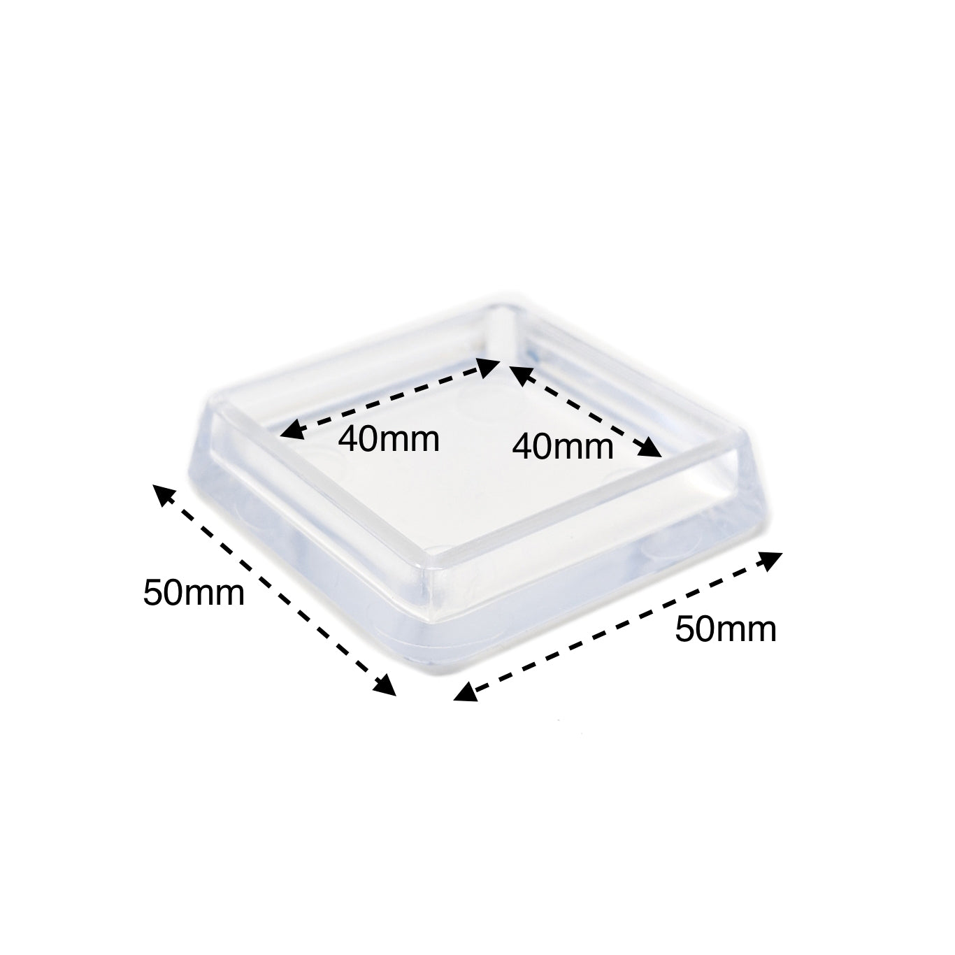 40x40mm Clear Square Furniture Leg Cups Floor Carpet Protector - Made in Germany - Keay Vital Parts