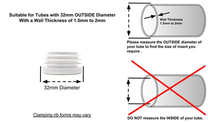 Round Tube Inserts 32mm White | Made in Germany | Keay Vital Parts - Keay Vital Parts