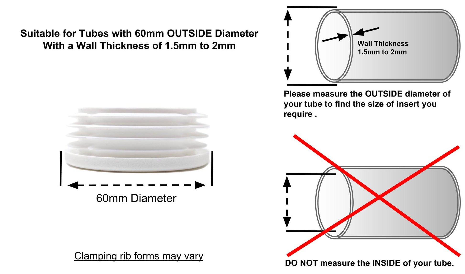 Round Tube Inserts 60mm White | Made in Germany | Keay Vital Parts - Keay Vital Parts