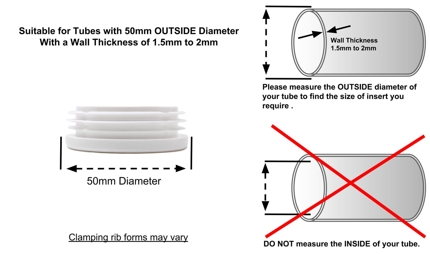 Round Tube Inserts 50mm White | Made in Germany | Keay Vital Parts - Keay Vital Parts