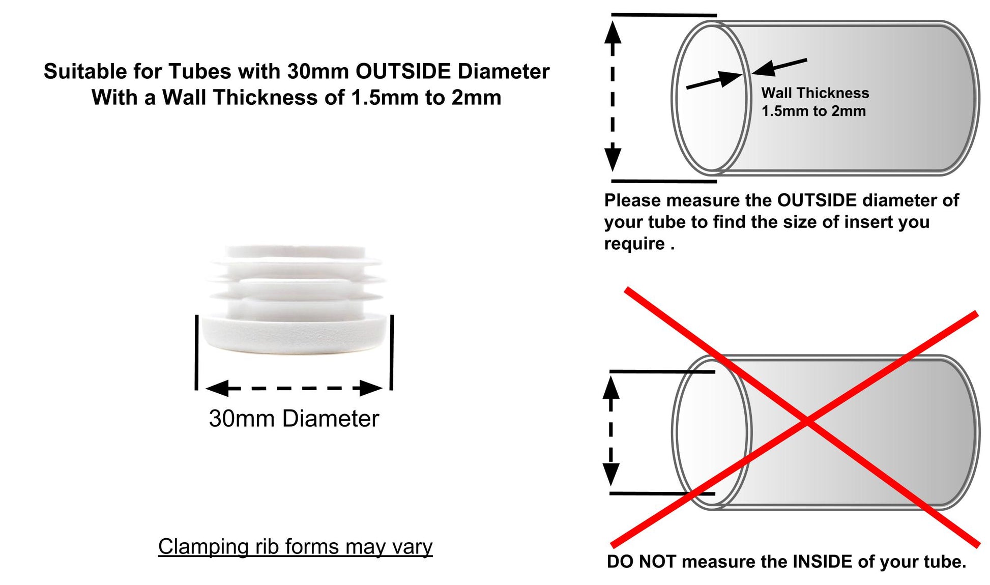 Round Tube Inserts 30mm White | Made in Germany | Keay Vital Parts - Keay Vital Parts
