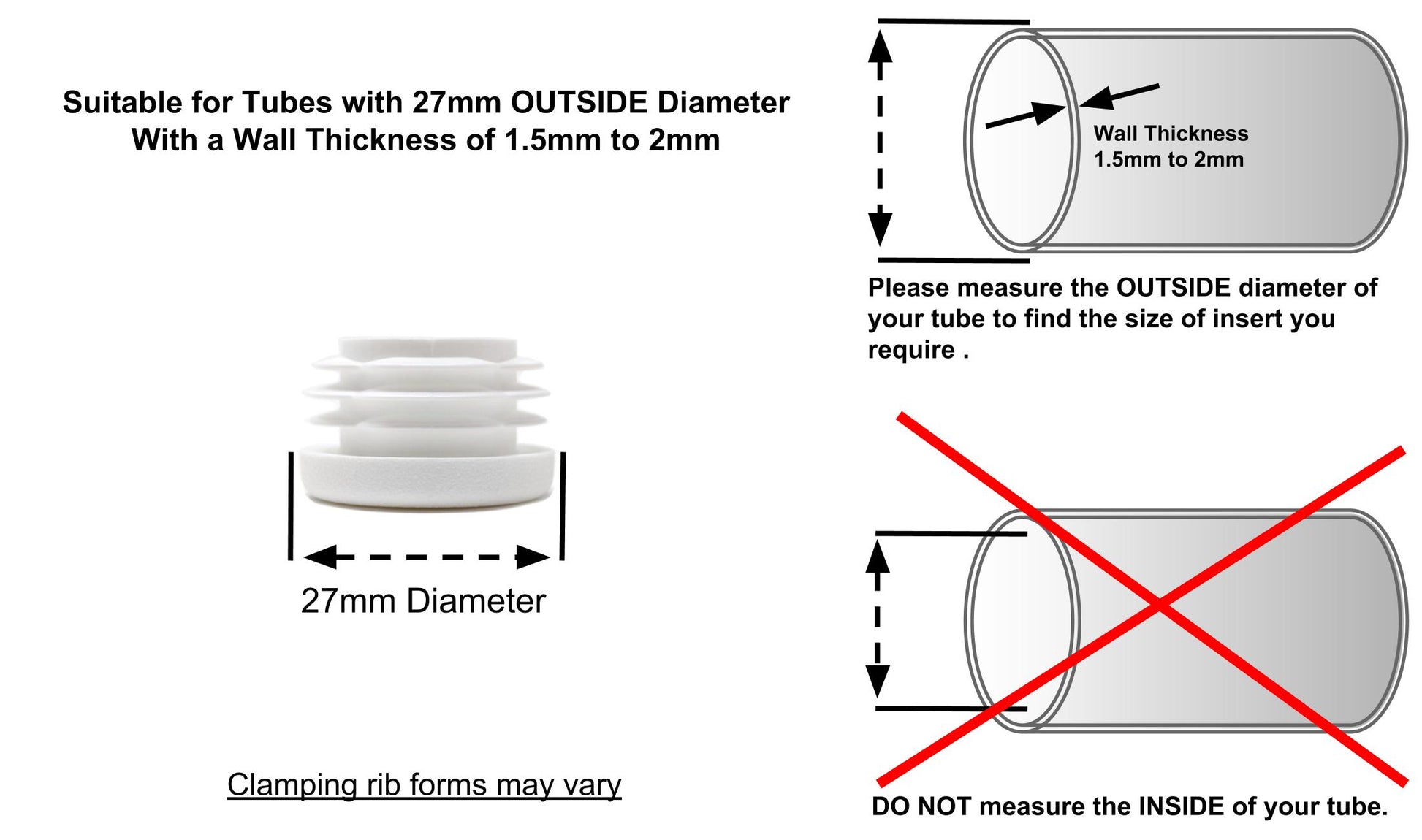 Round Tube Inserts 27mm White | Made in Germany | Keay Vital Parts - Keay Vital Parts