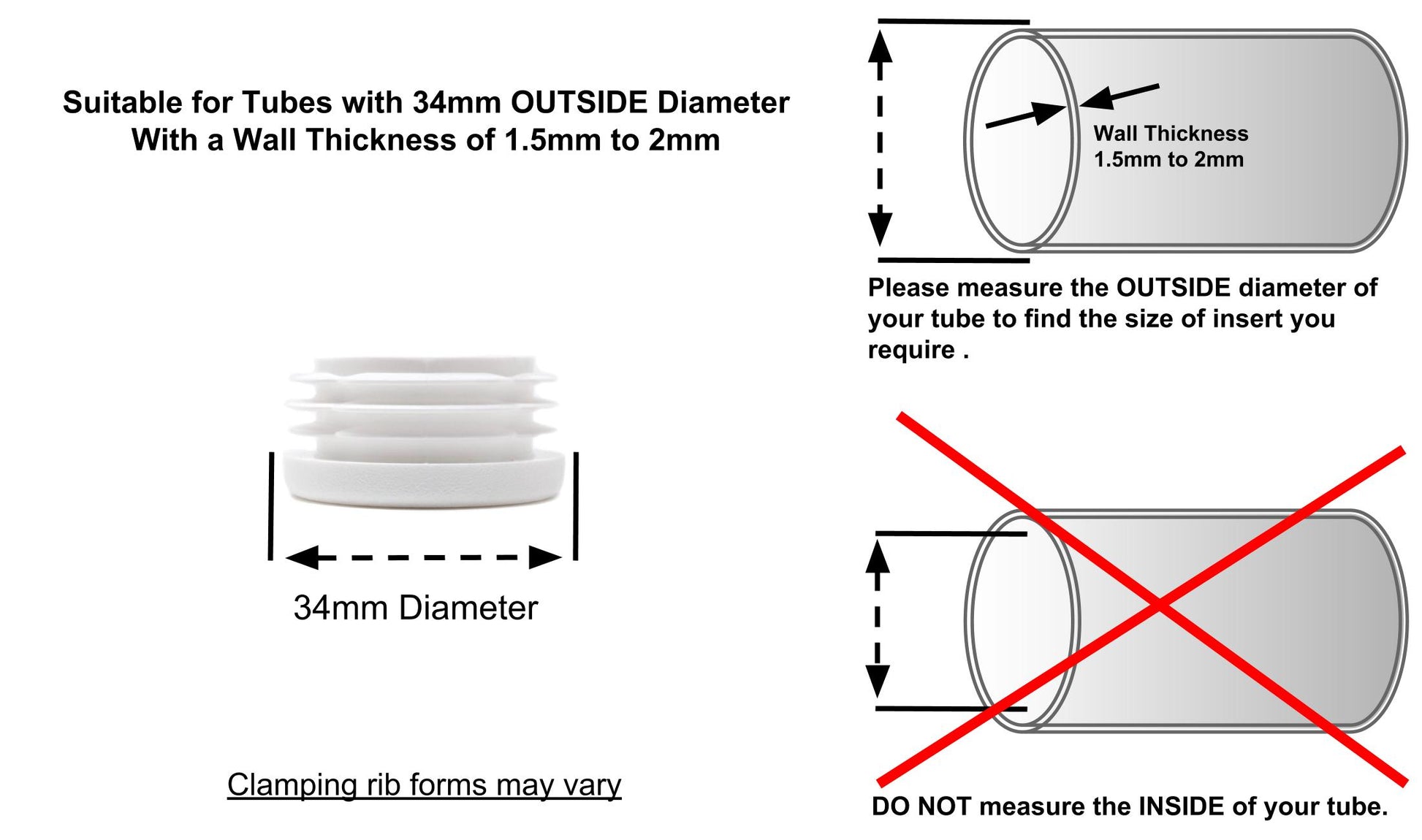 Round Tube Inserts 34mm White | Made in Germany | Keay Vital Parts - Keay Vital Parts