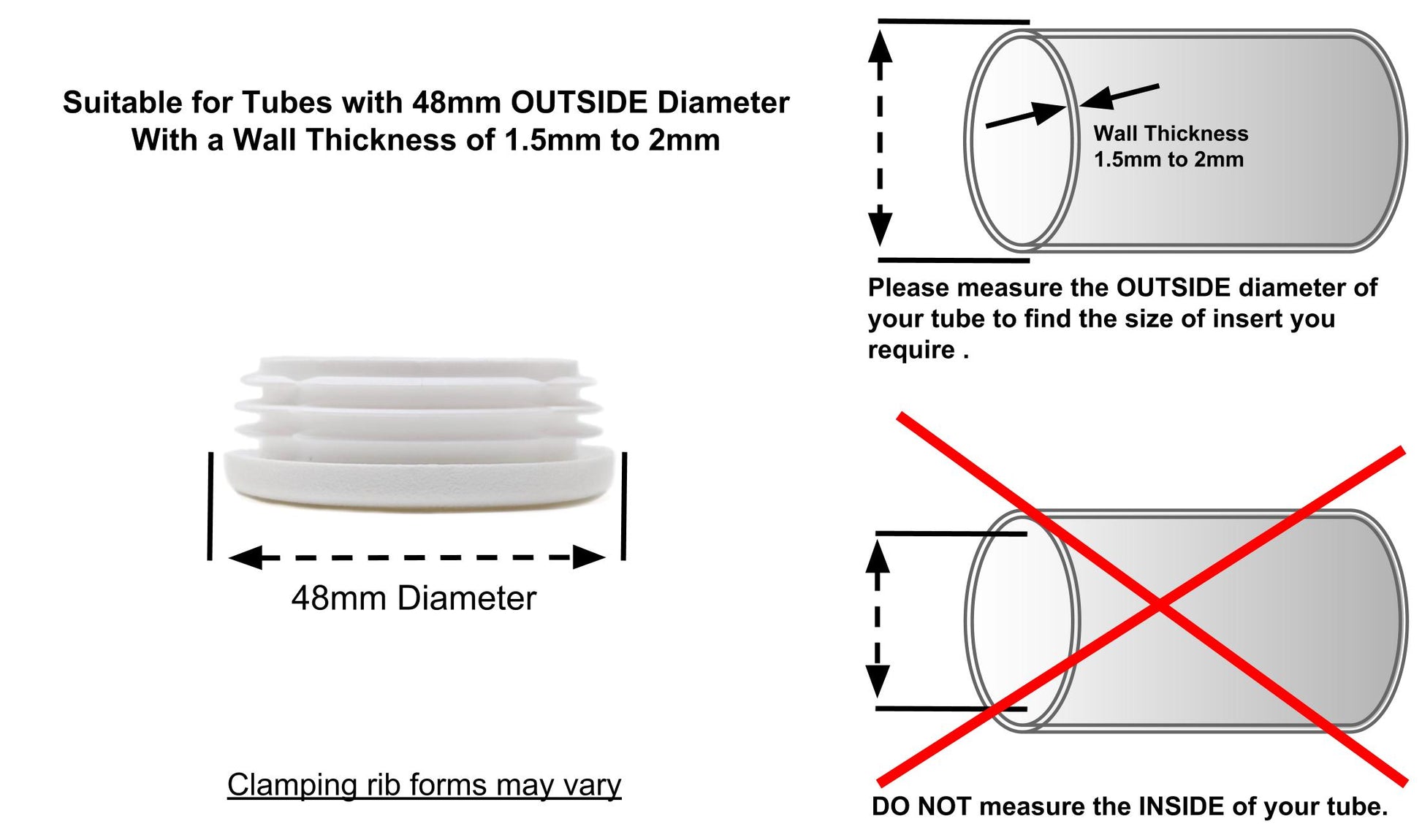 Round Tube Inserts 48mm White | Made in Germany | Keay Vital Parts - Keay Vital Parts