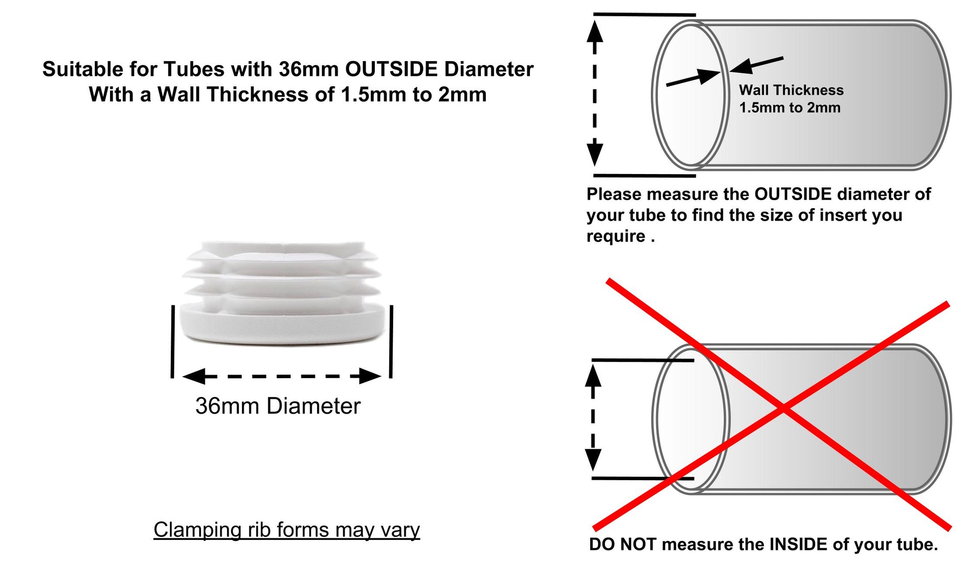 Round Tube Inserts 36mm White | Made in Germany | Keay Vital Parts - Keay Vital Parts