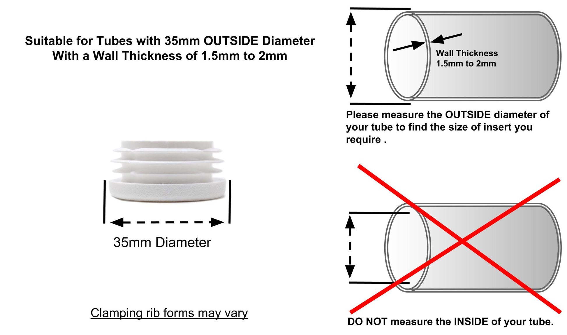 Round Tube Inserts 35mm White | Made in Germany | Keay Vital Parts - Keay Vital Parts