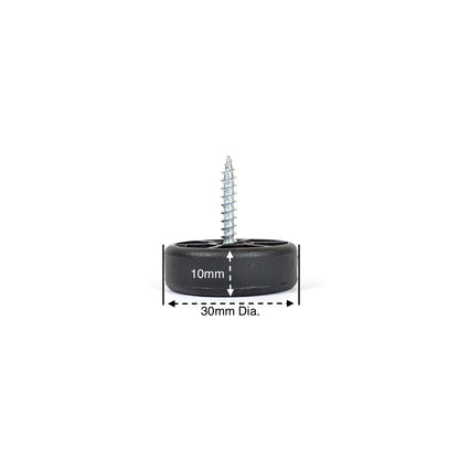 30mm Black Plastic Screw in Glides - Made in Germany - Keay Vital Parts