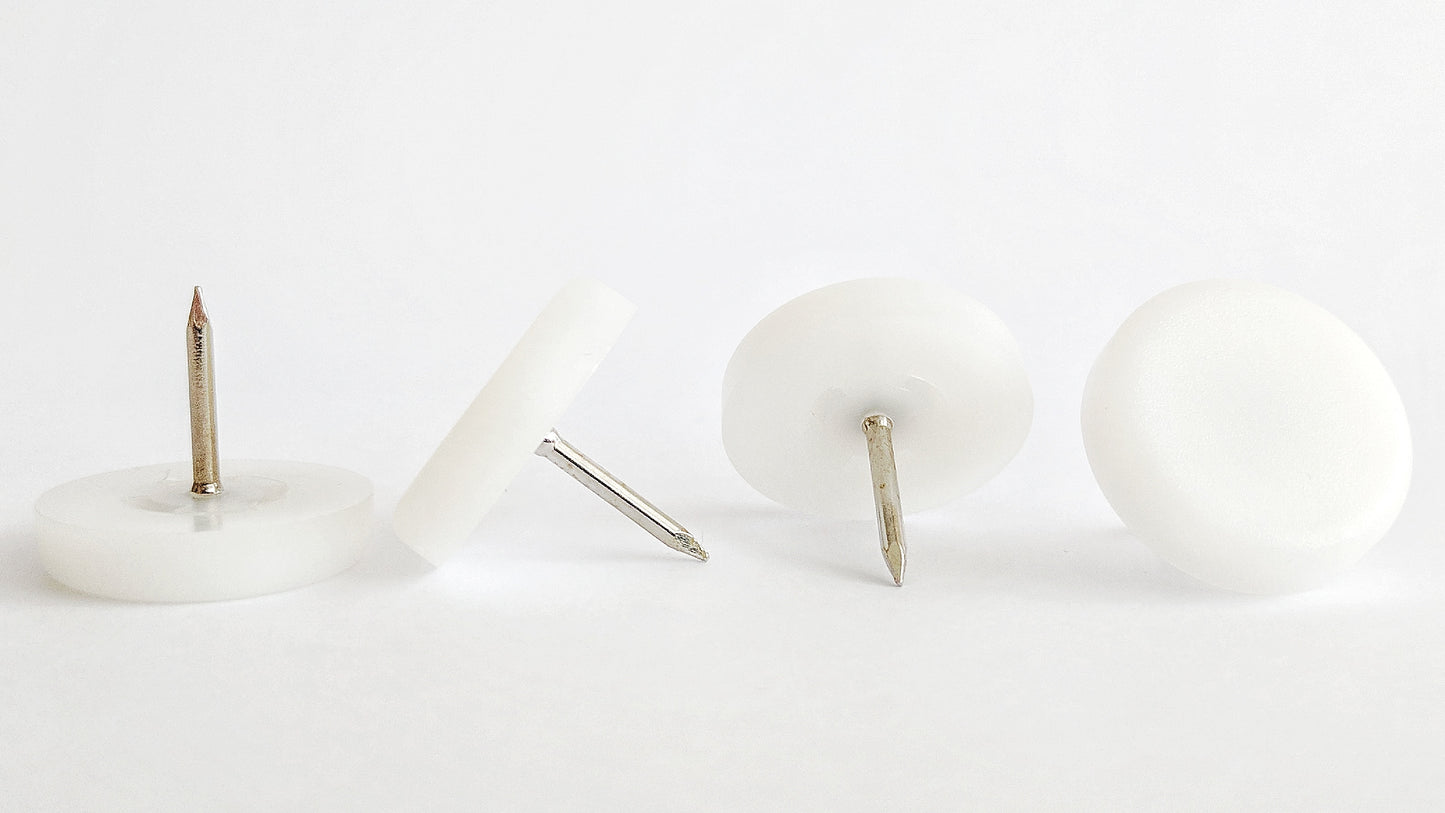 25mm White Nylon Nail On Gliders - Made in Germany - Keay Vital Parts