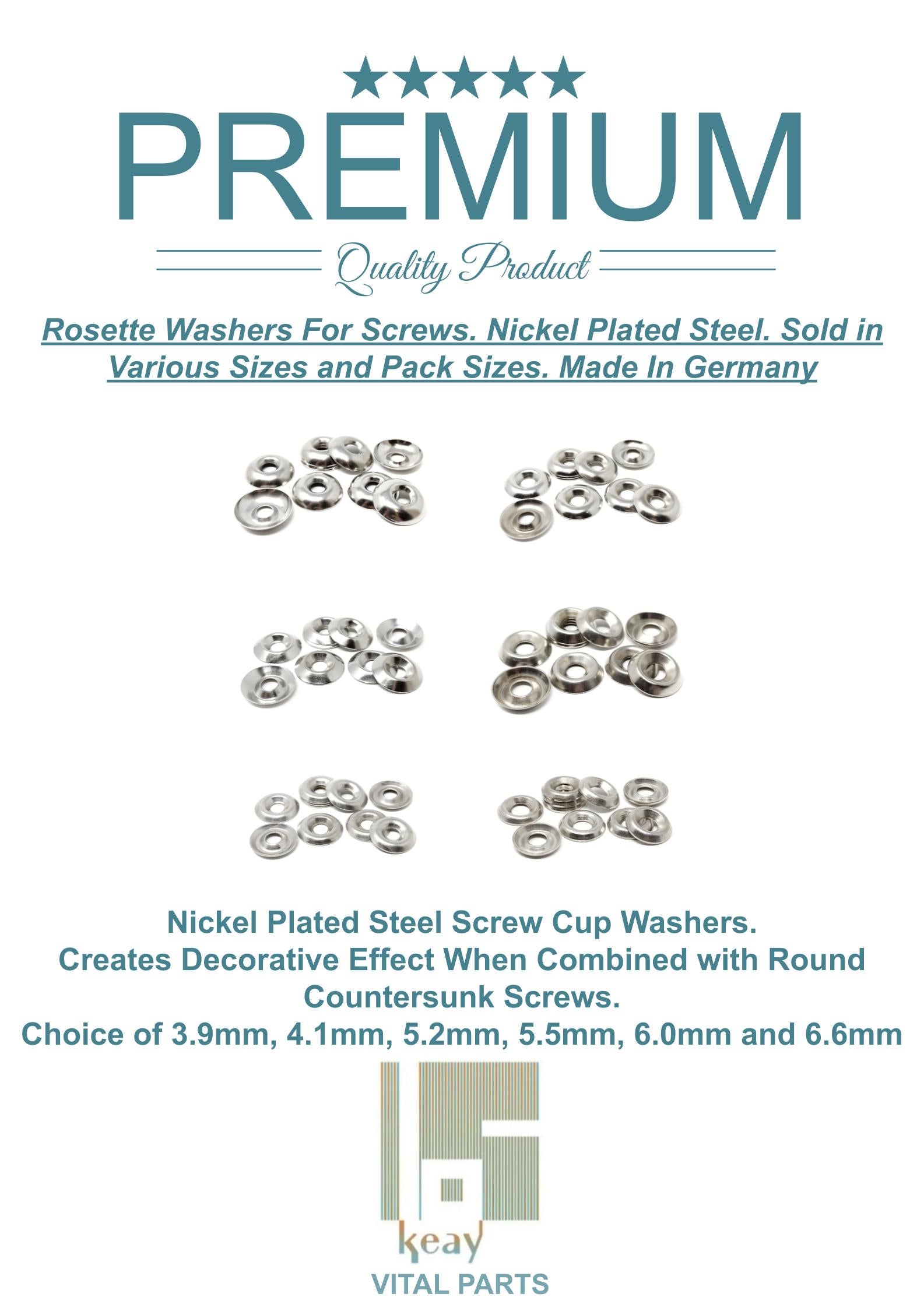 3.9mm Rosette Washers For Screws - Nickel Plated Steel, Made In Germany - Keay Vital Parts