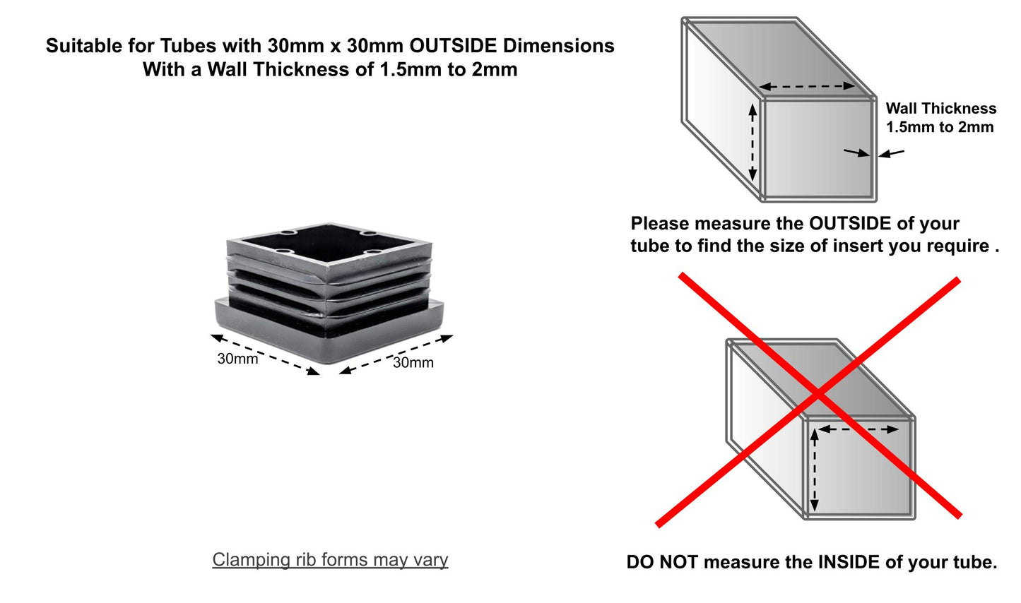 Square Tube Inserts 30mm x 30mm Black | Made in Germany | Keay Vital Parts - Keay Vital Parts