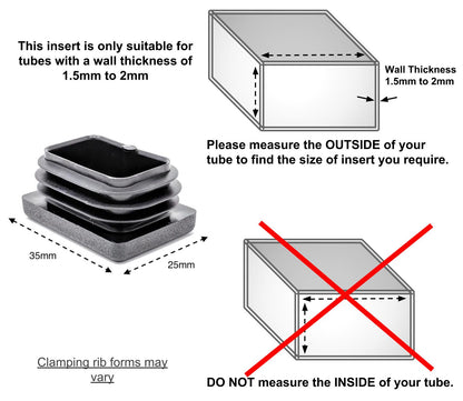 Rectangular Tube Inserts 35mm x 25mm Black | Made in Germany | Keay Vital Parts - Keay Vital Parts