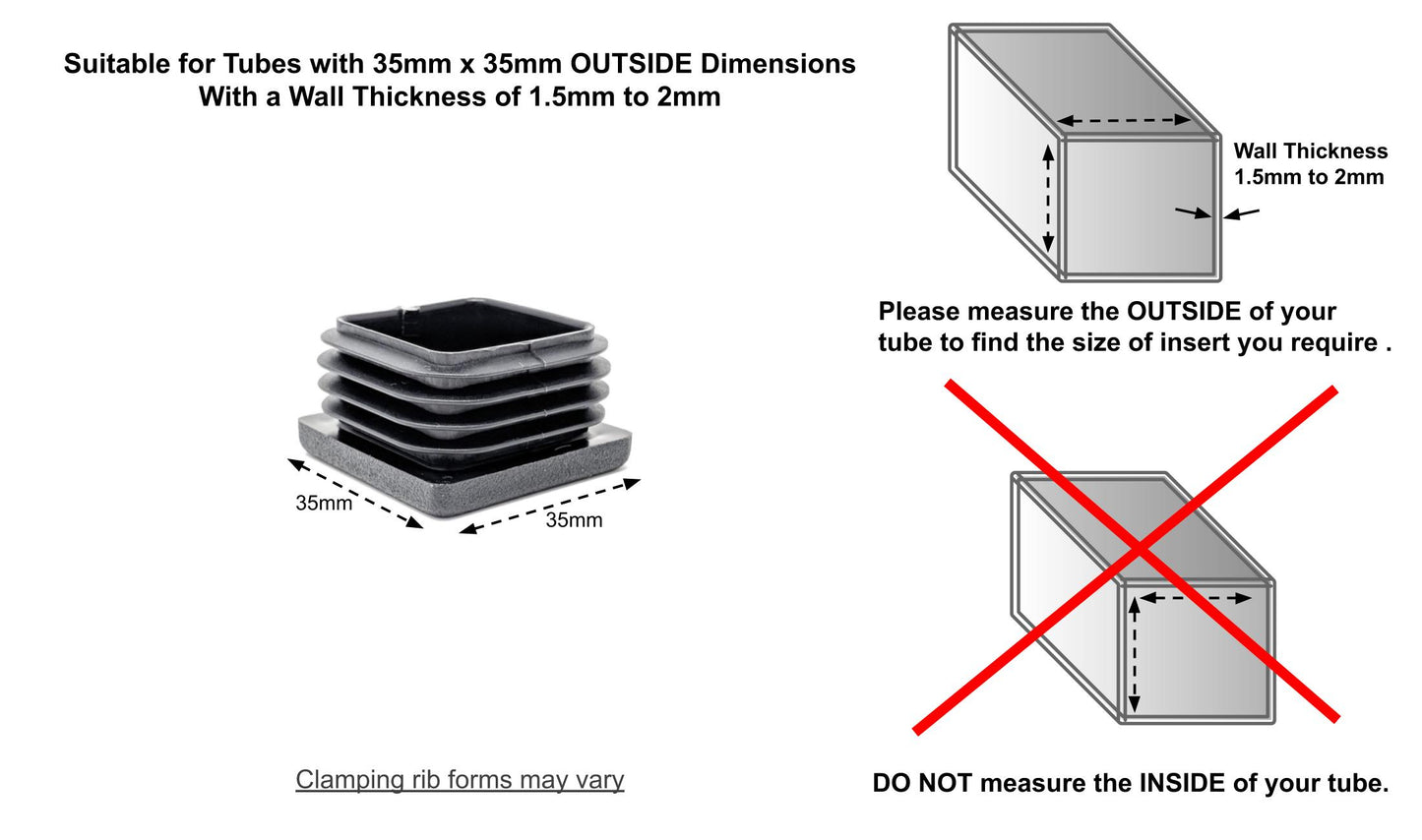 Square Tube Inserts 35mm x 35mm Black | Made in Germany | Keay Vital Parts - Keay Vital Parts