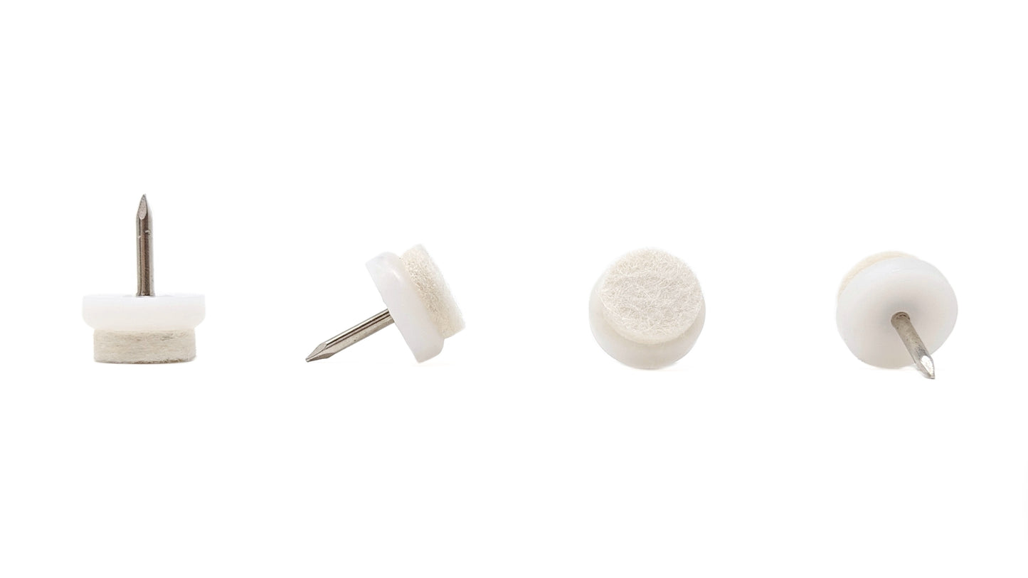 17mm Nail in Stiffened Wool Felt Glides / White  - Made in Germany - Keay Vital Parts