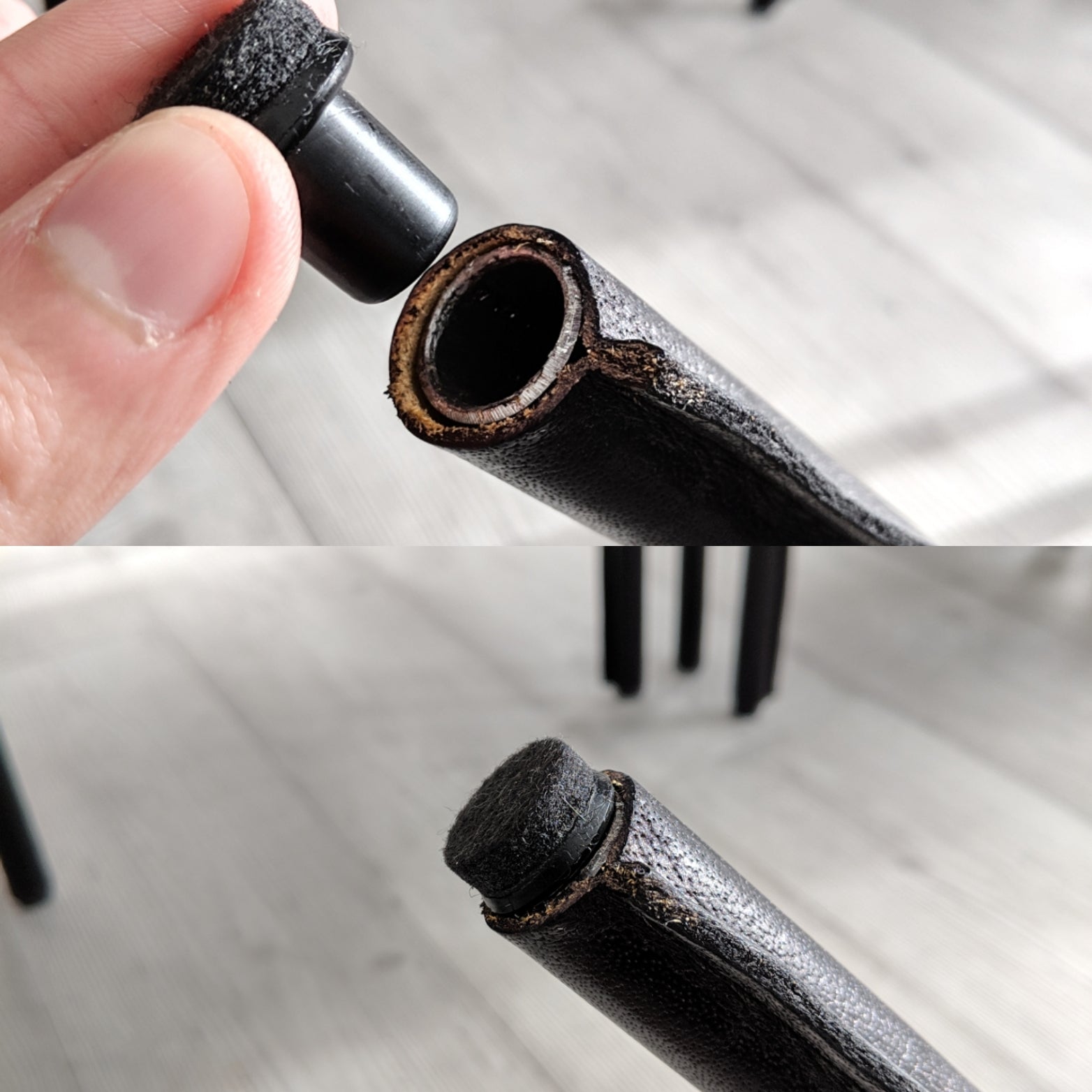 Tube Inserts with felt pads designed for furniture with vertical round tubular legs. Floor protection for wood, laminate, vinyl, smooth tile, stone and similar surfaces. Ideal for restaurants chairs, school chairs, contract furniture, furniture design, contemporary furniture and domestic furniture 
