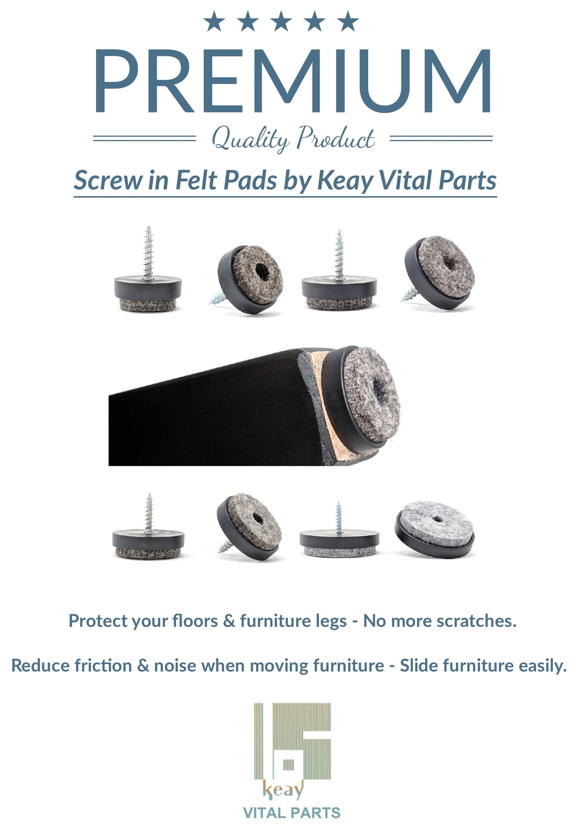 Felt Furniture Pads 24mm Screw On Black | Made in Germany | Keay Vital Parts - Keay Vital Parts